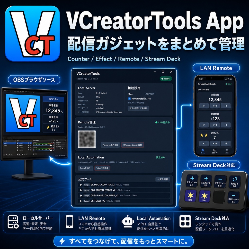 VCreatorTools App|OBS配信向けガジェット統合ツール(Windows)