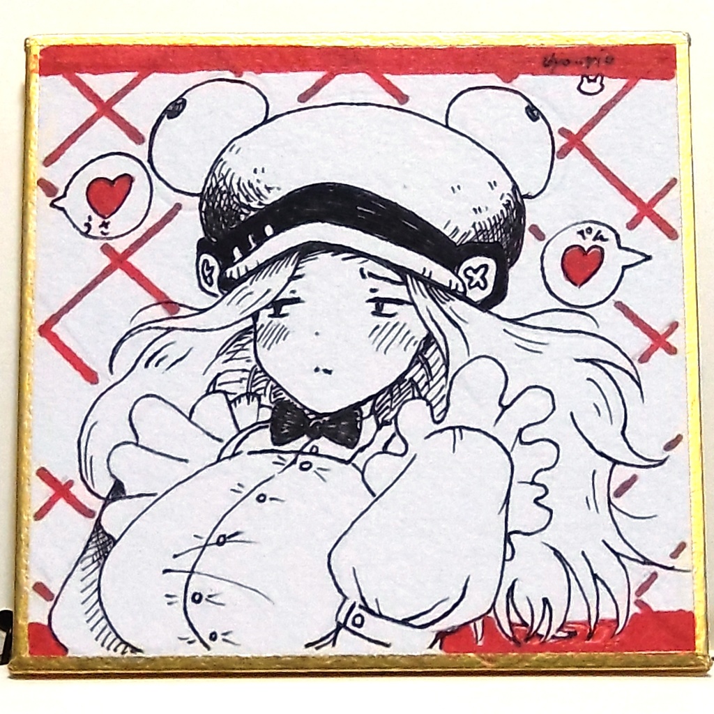 ミニ色紙原画　「メイド服アビ姉」
