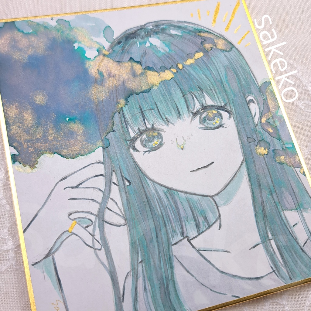 【オリジナル】green×gold【アナログイラスト/色紙】