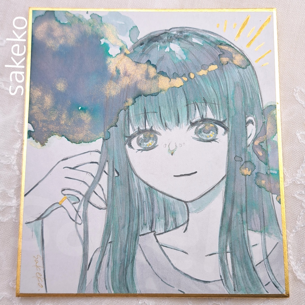 【オリジナル】green×gold【アナログイラスト/色紙】