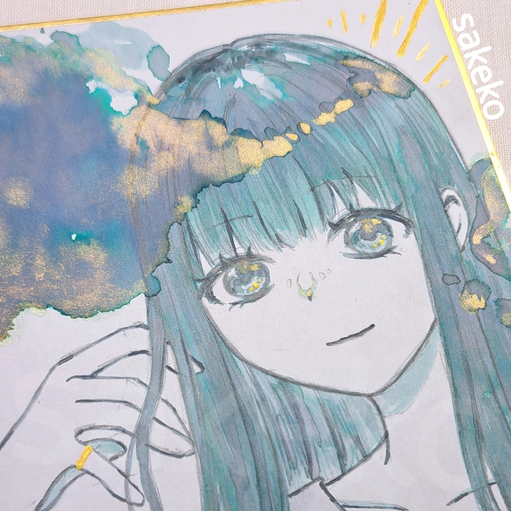 【オリジナル】green×gold【アナログイラスト/色紙】