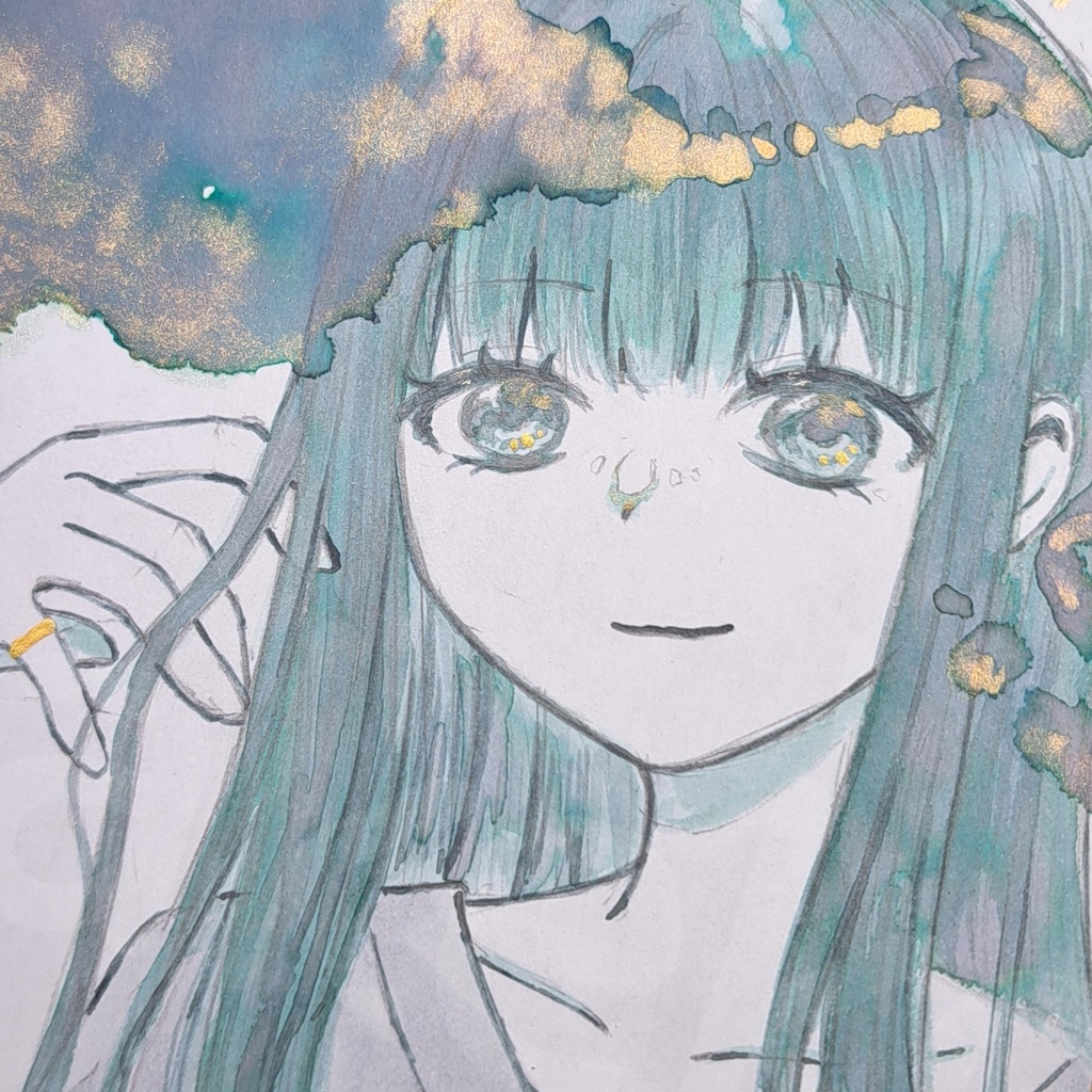 【オリジナル】green×gold【アナログイラスト/色紙】