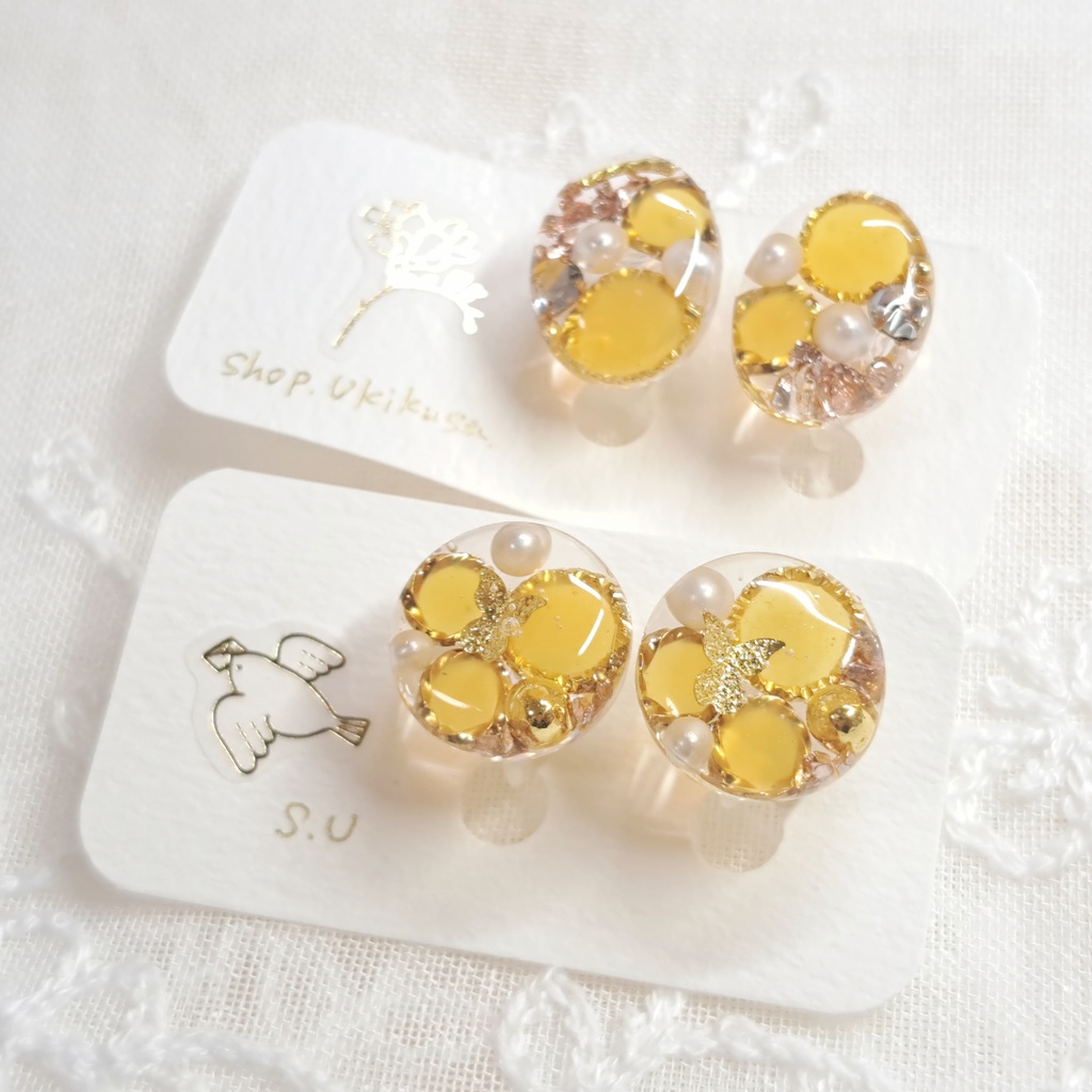 MiZkaシリーズ*大イヤリング(オレンジ)【ハンドメイドアクセサリー】