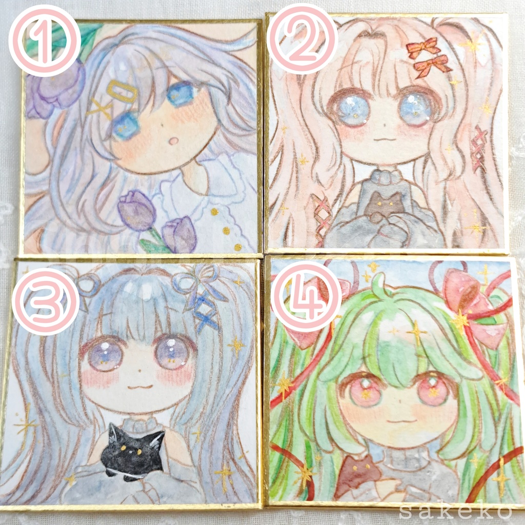 【豆色紙】オリジナルイラスト【①〜④】