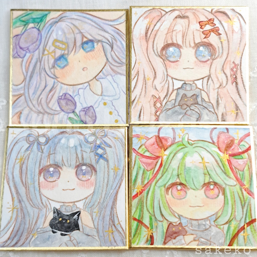 【豆色紙】オリジナルイラスト【①〜④】