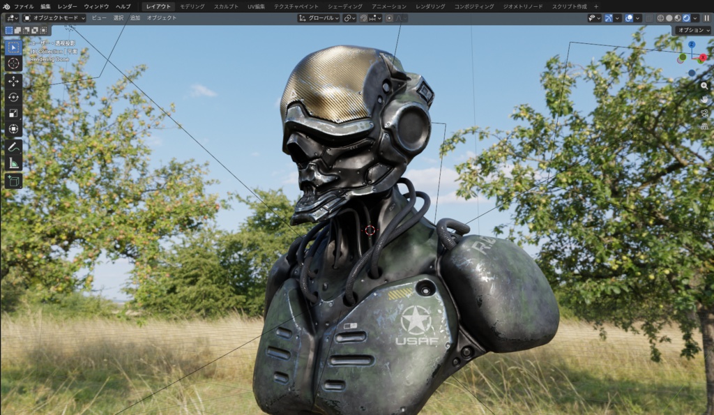 Blender - SF風スカルヘルメットの胸像 / Blender - Sci-Fi Skull Helmet Bust - 3D Model