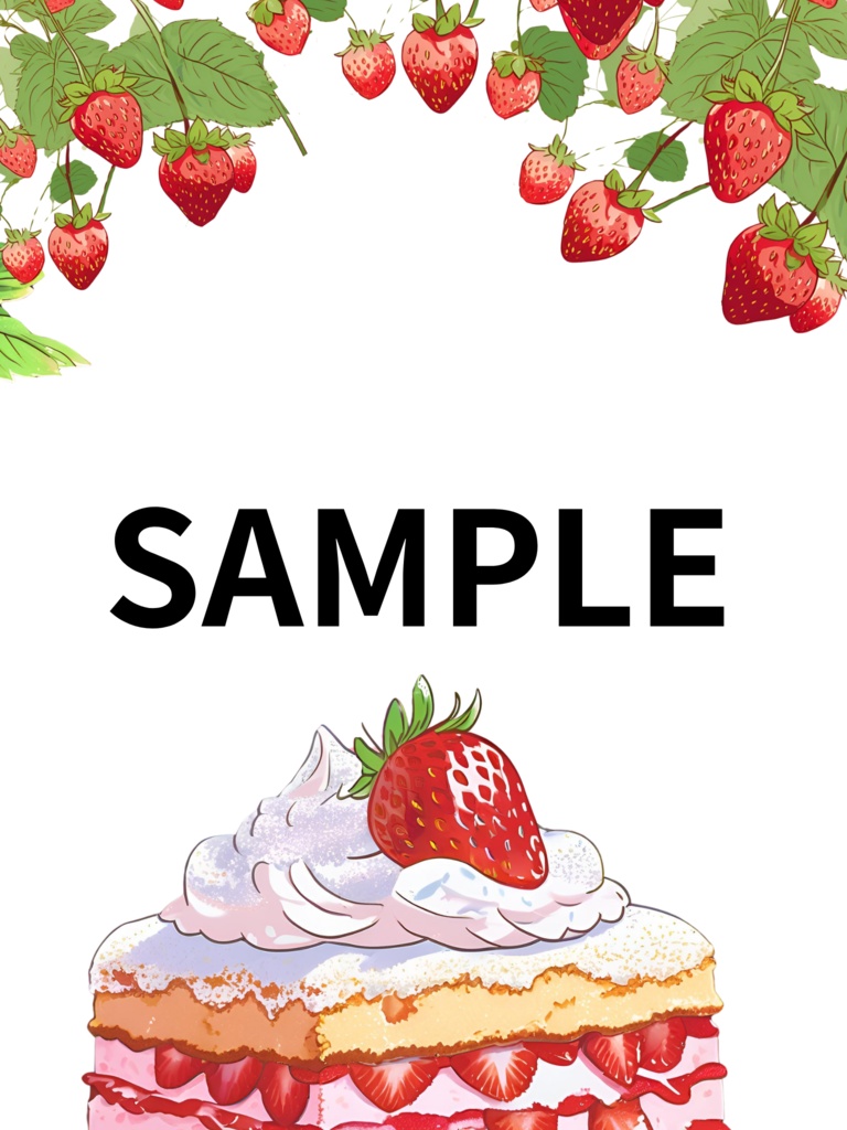 【背景枠素材】いちごとケーキの枠(縦横ロゴありなど8点セット)【V素材】【サムネイル素材】
