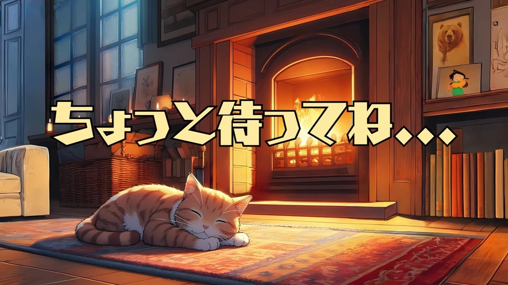 【配信者向け・動く素材】猫と暖炉の配信待機画面【可愛い動画素材】