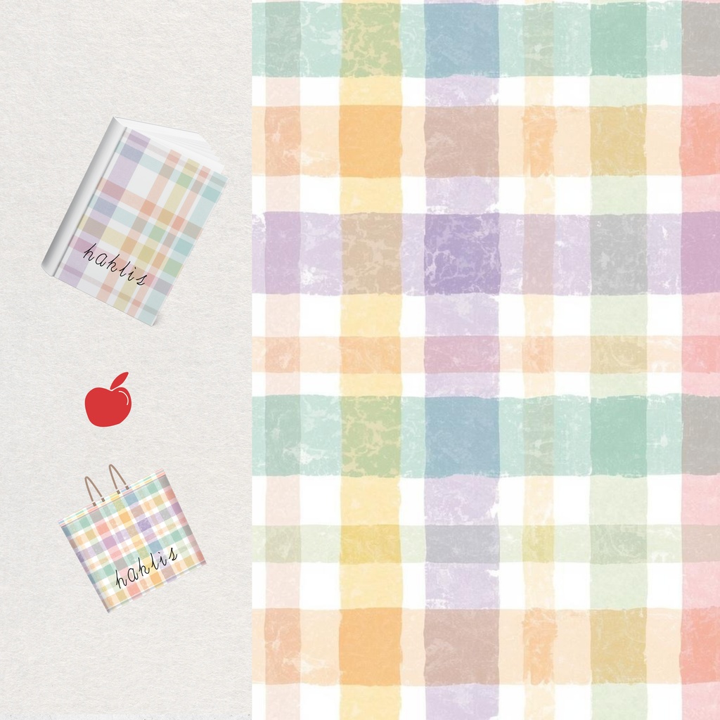 【hakulis】パステルカラー水彩チェック柄デジタルペーパー 5枚セット|3000×3000px|PNG