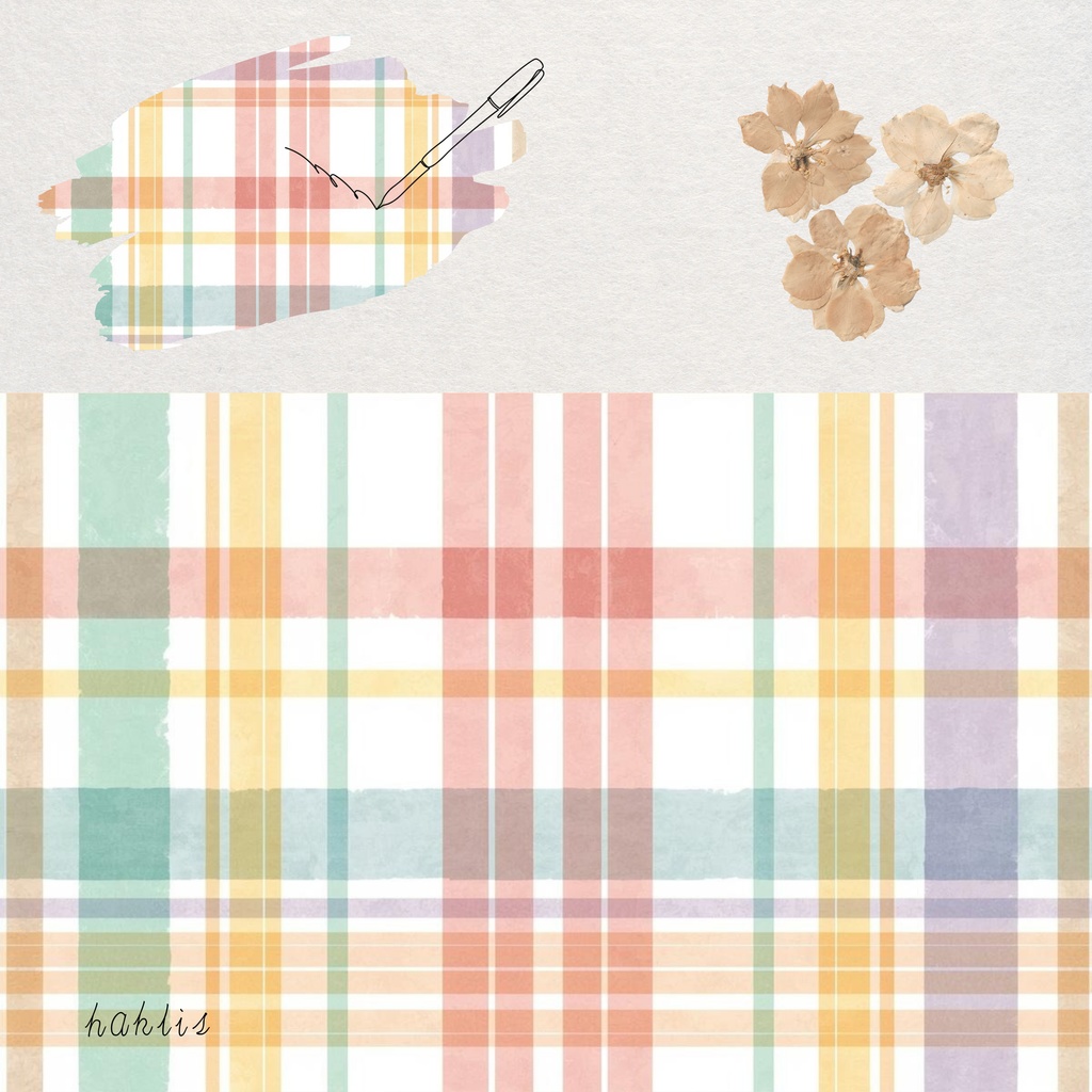 【hakulis】パステルカラー水彩チェック柄デジタルペーパー 5枚セット|3000×3000px|PNG