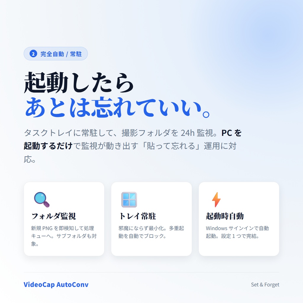 パッと撮って、すぐ変換。【VideoCapEx-Auto】