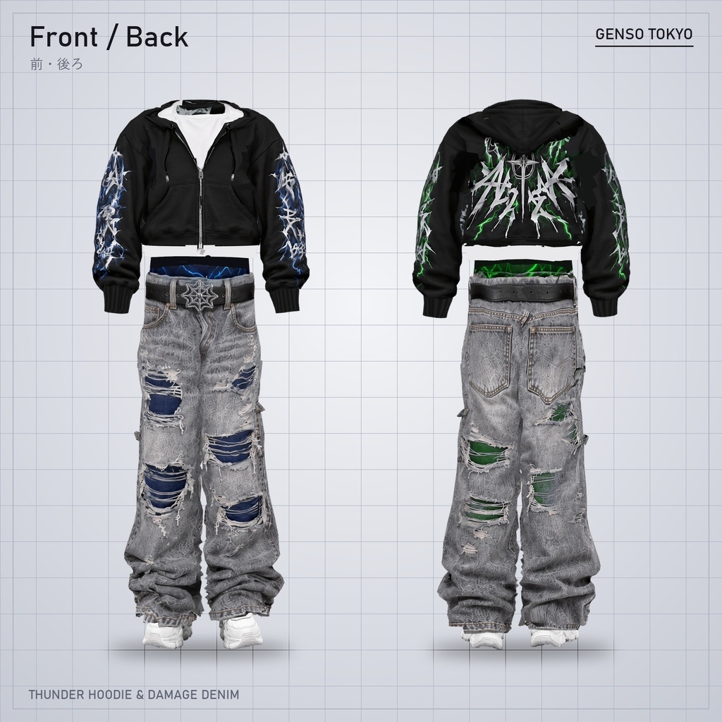 THUNDER HOODIE & DAMAGE DENIM【5アバター対応】サンダーフーディー&ダメージデニム