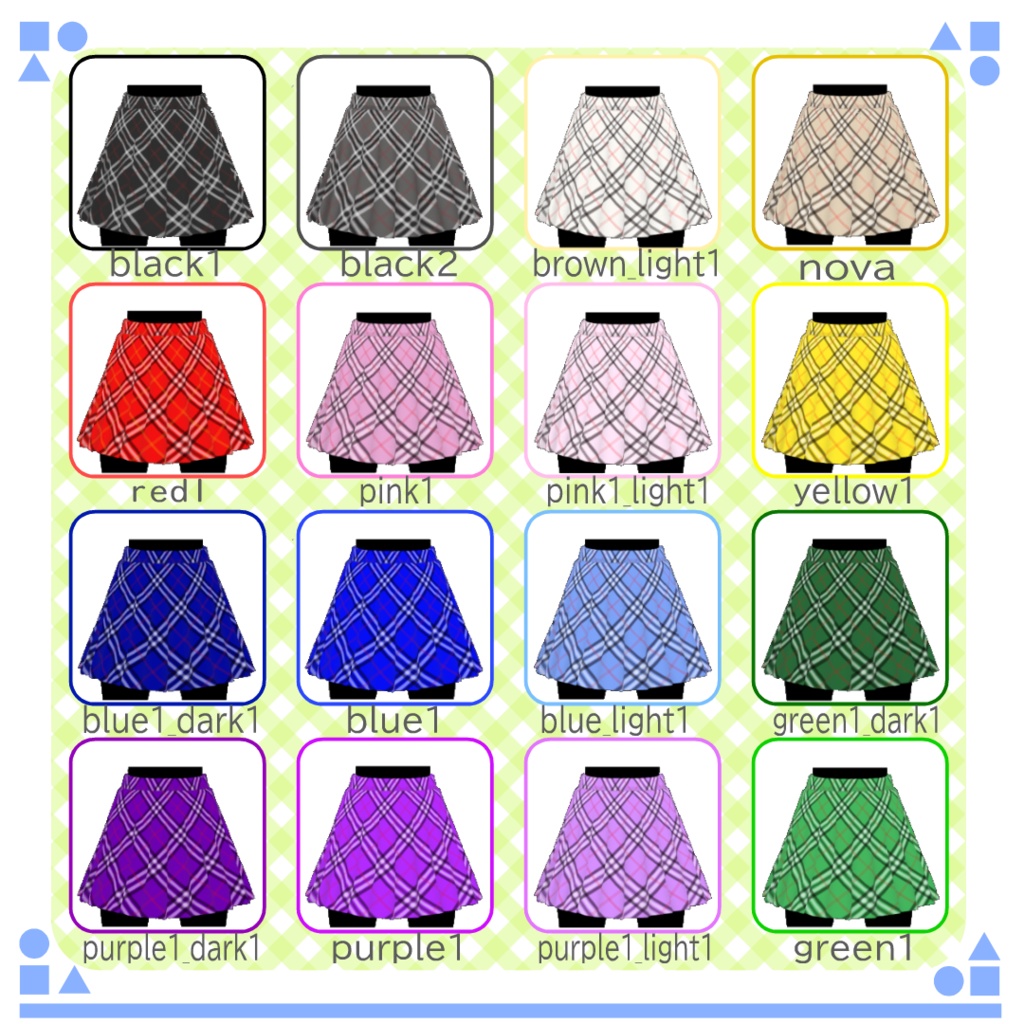 【free/無料有り】VRoid 斜めチェック柄 プリーツスカート(16color) diagonal pleated skirt (uniform skirt)