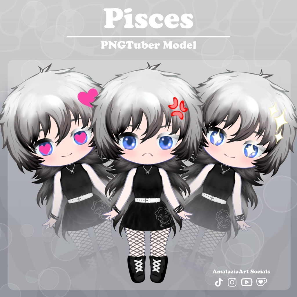 Animated Chibi PNGTuber Avatar | Beginner Friendly VTuber Model | Pisces Zodiac Stream Model (100% Human-Made)
