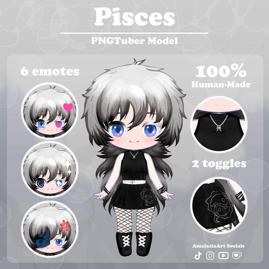Animated Chibi PNGTuber Avatar | Beginner Friendly VTuber Model | Pisces Zodiac Stream Model (100% Human-Made)