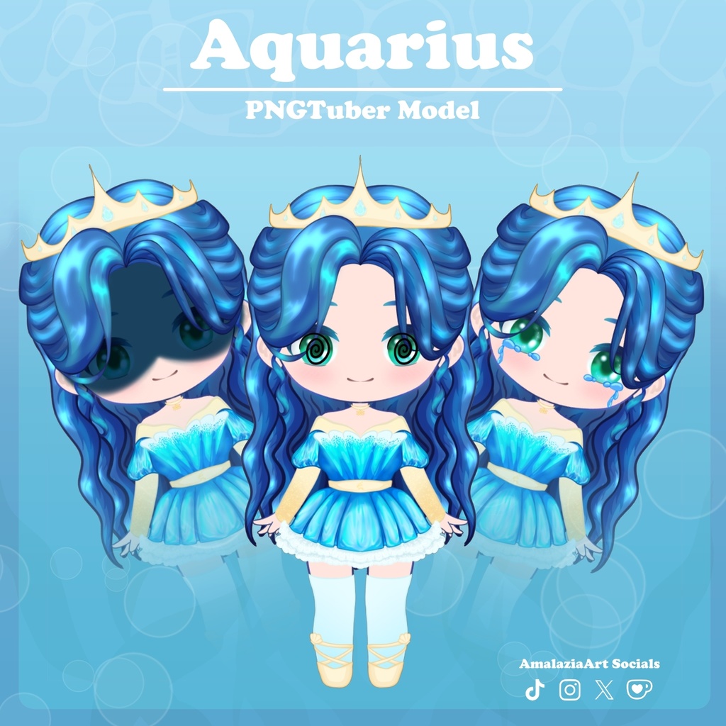 Animated Chibi PNGTuber Avatar | Beginner Friendly VTuber Model | Aquarius Zodiac Stream Model (100% Human-Made)