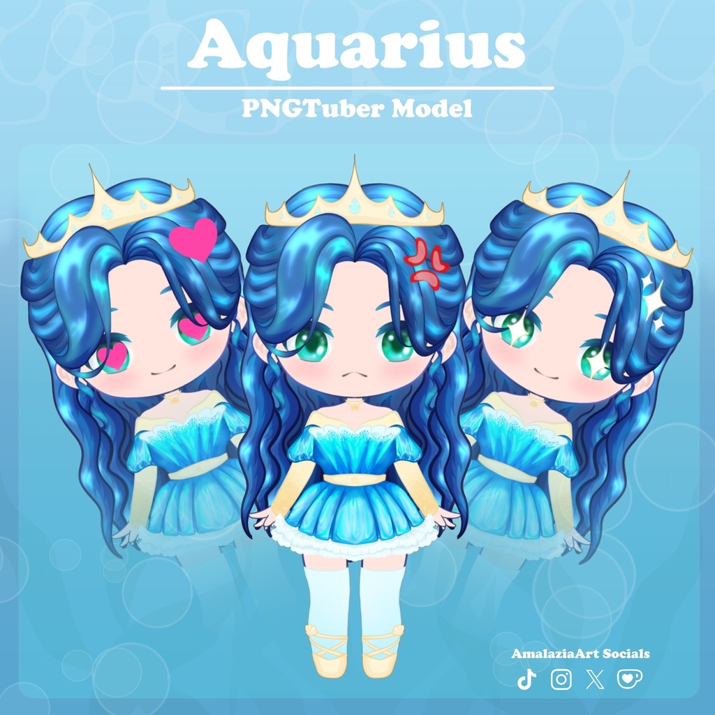 Animated Chibi PNGTuber Avatar | Beginner Friendly VTuber Model | Aquarius Zodiac Stream Model (100% Human-Made)