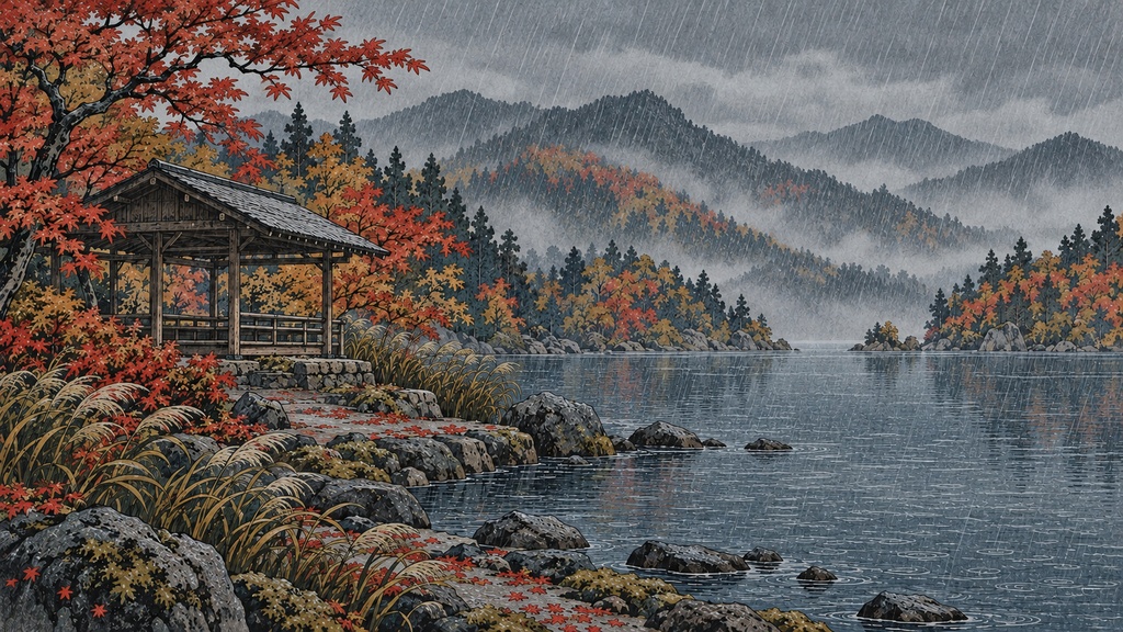 【背景20枚】浮世絵調・秋の旅景色|朝・昼・夜・雨天(ゲーム・TRPG向け)