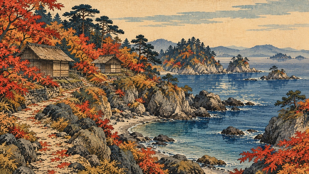 【背景20枚】浮世絵調・秋の旅景色|朝・昼・夜・雨天(ゲーム・TRPG向け)