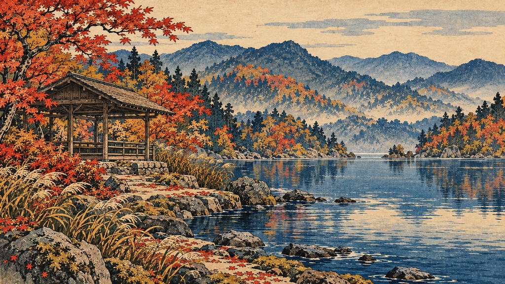 【背景20枚】浮世絵調・秋の旅景色|朝・昼・夜・雨天(ゲーム・TRPG向け)