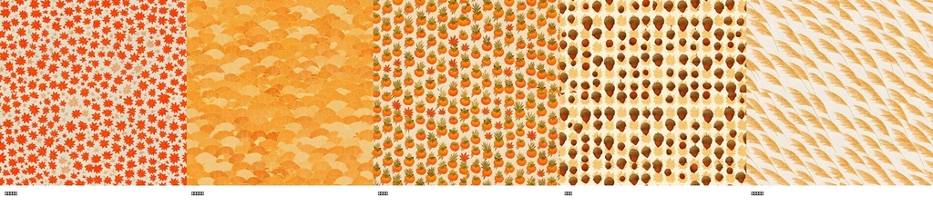 和柄 秋の文様セット|紅葉・銀杏・柿・栗・すすき 5柄×10配色 3600px 商用可【AI生成】