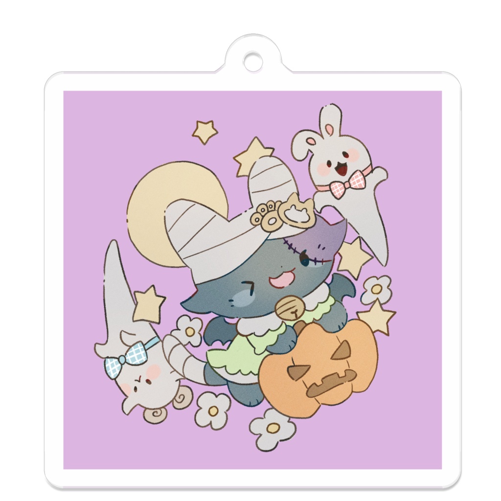 猫魔テン(ハロウィンver.)アクリルキーホルダー (50mm × 50mm)