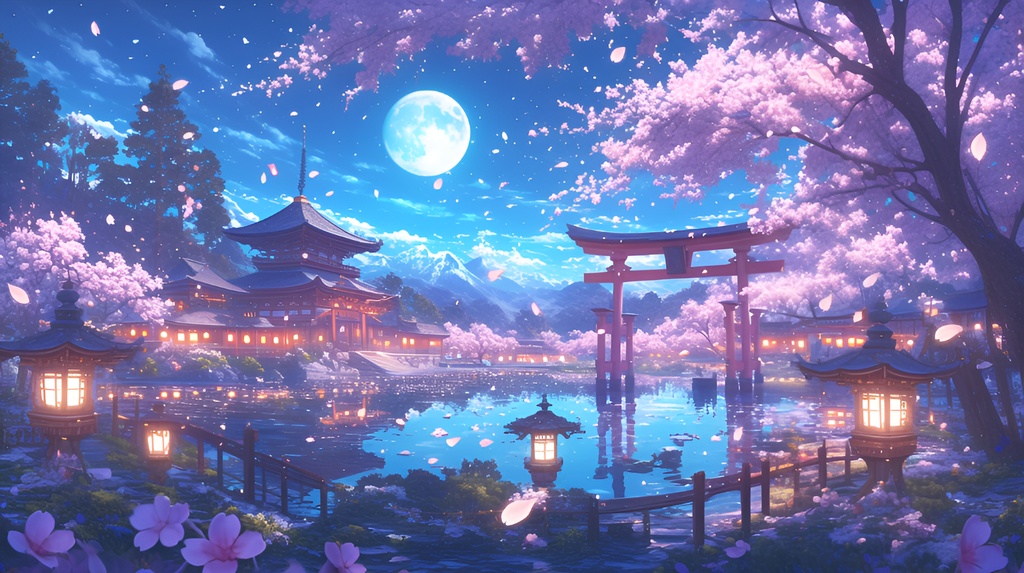 【フリーBGM】桜舞う満月の夜、神社の宿で過ごす旅のひととき『Sakurazukiyo no Yado』【和風・安らぎ・癒し・幻想】