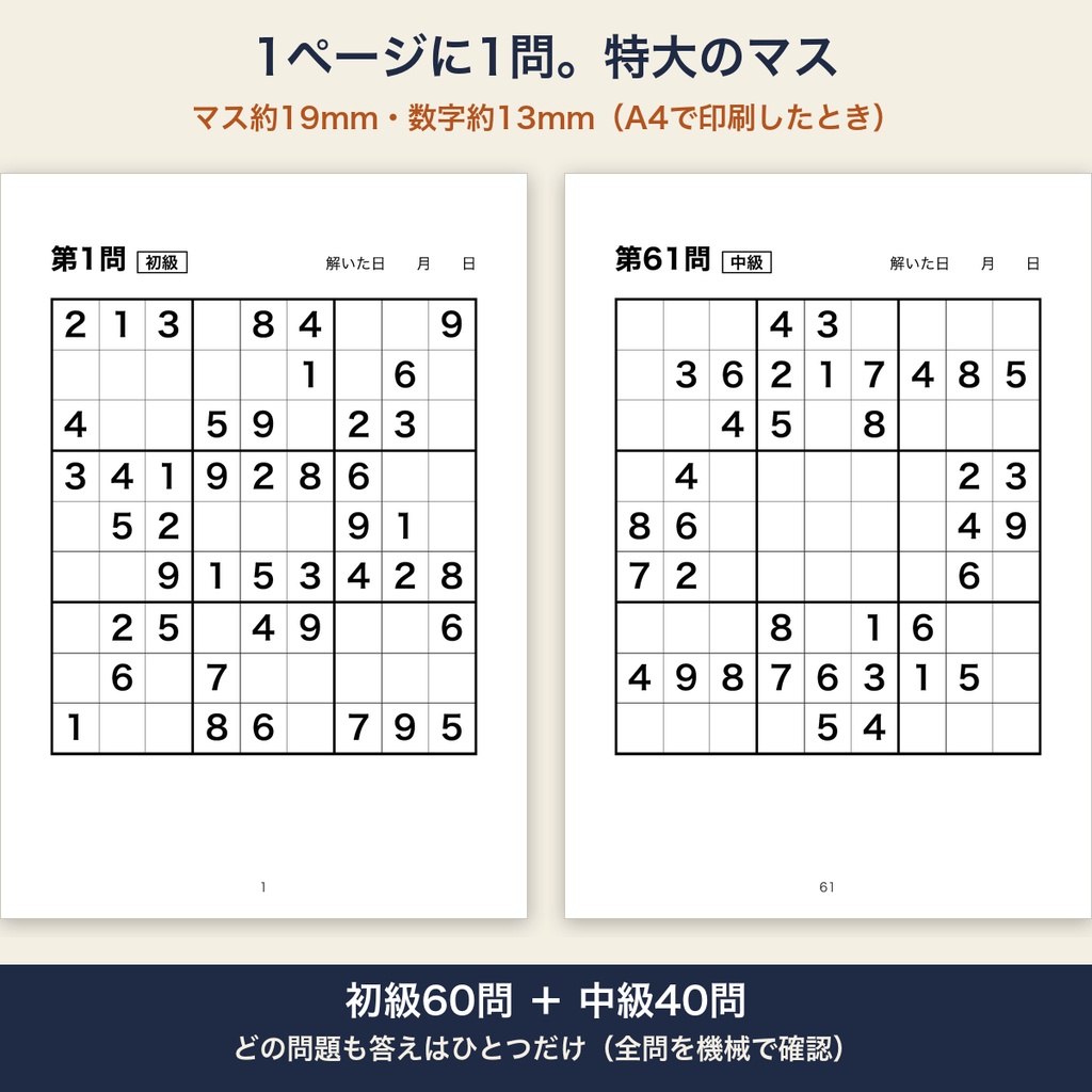 高齢者 脳トレ 印刷 ナンプレ 特大マス100問 大きな文字 デイサービス レクリエーション【A4 PDF・施設内コピー可】