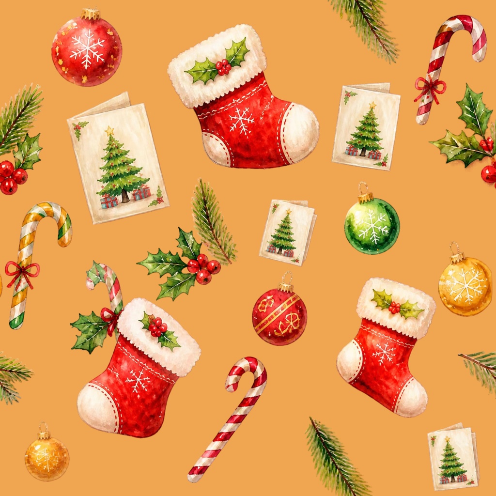 大人かわいいクリスマス 暖色ver. | デジタルペーパー 5色 シームレスパターン