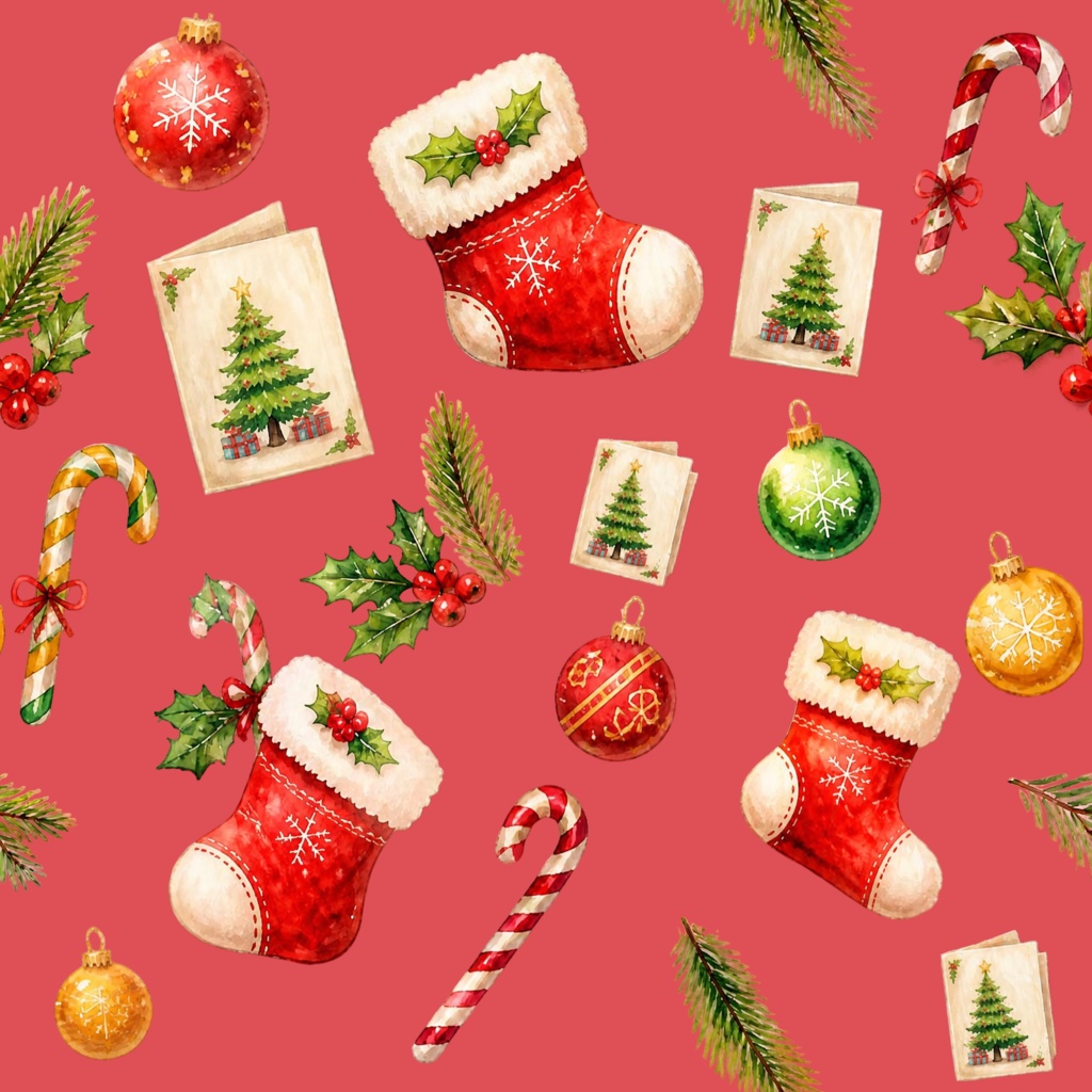 大人かわいいクリスマス 暖色ver. | デジタルペーパー 5色 シームレスパターン