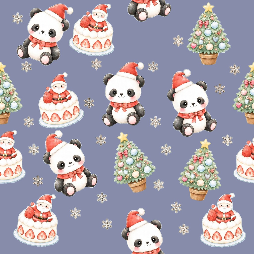パンダと苺ケーキのクリスマス | デジタルペーパー 5色 シームレスパターン
