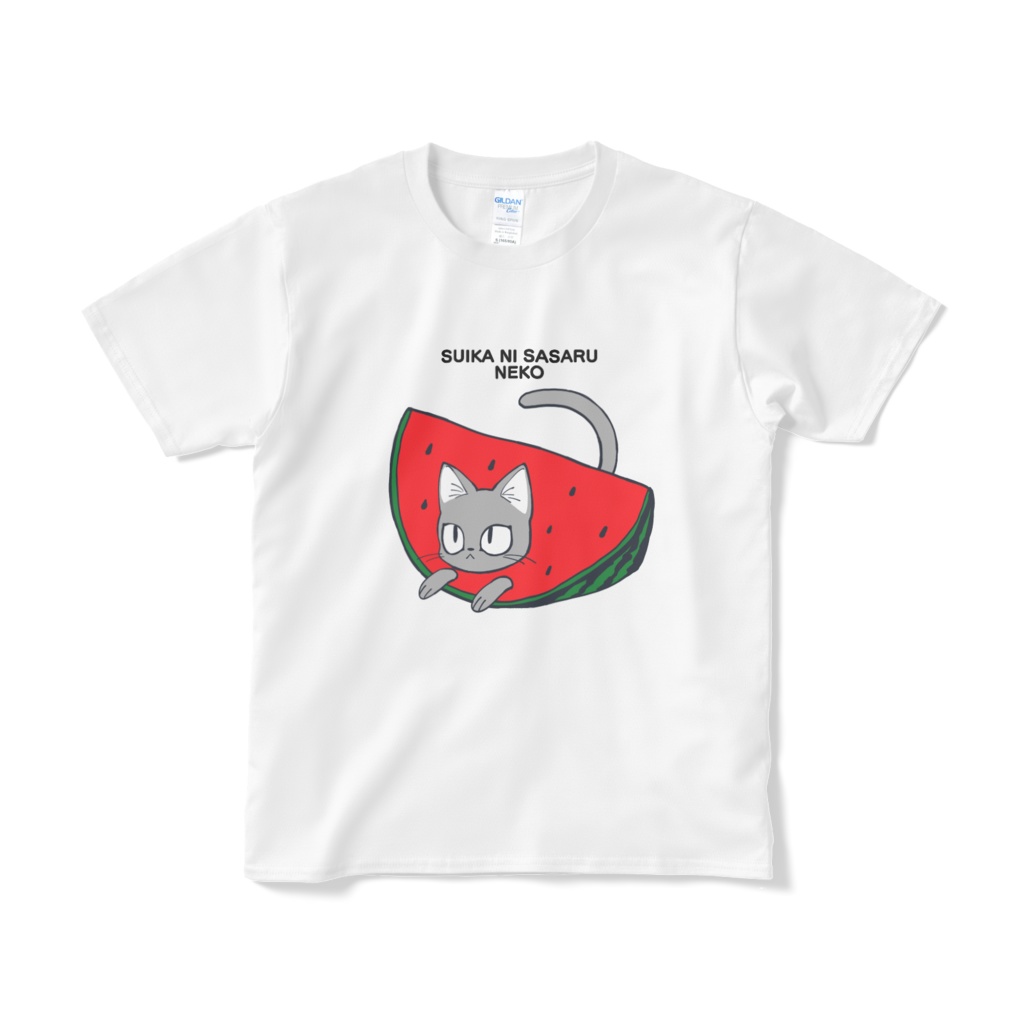 すいかにささるねこ(グレーねこ)