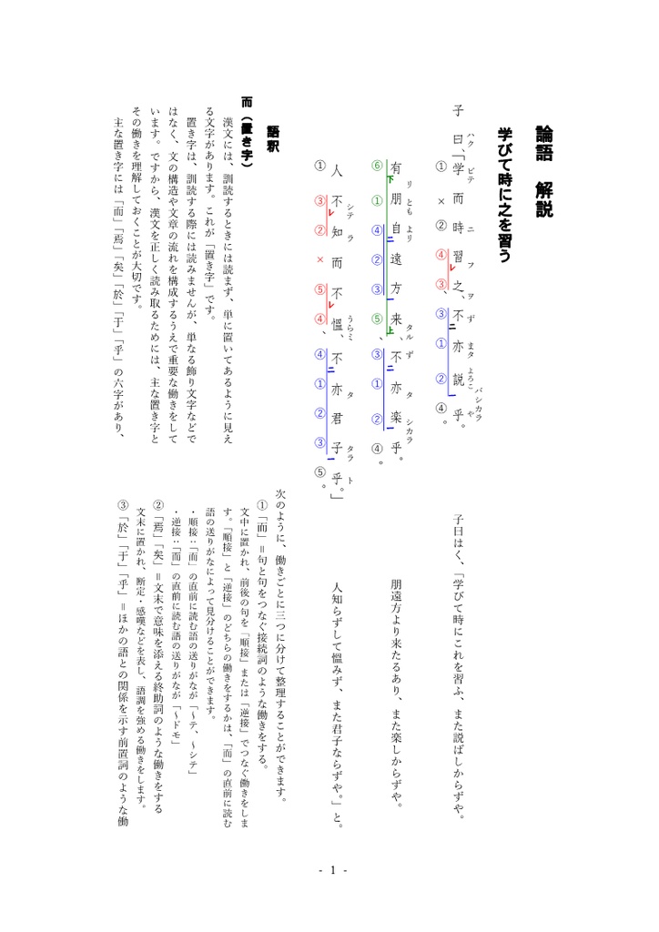 学びて時に之を習ふ 解説・練習問題・定期テスト予想問題