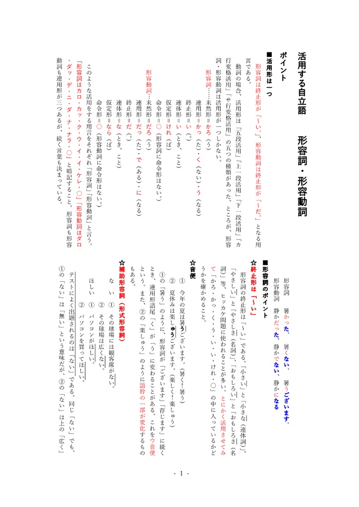 用言の活用 形容詞・形容動詞 解説・練習問題