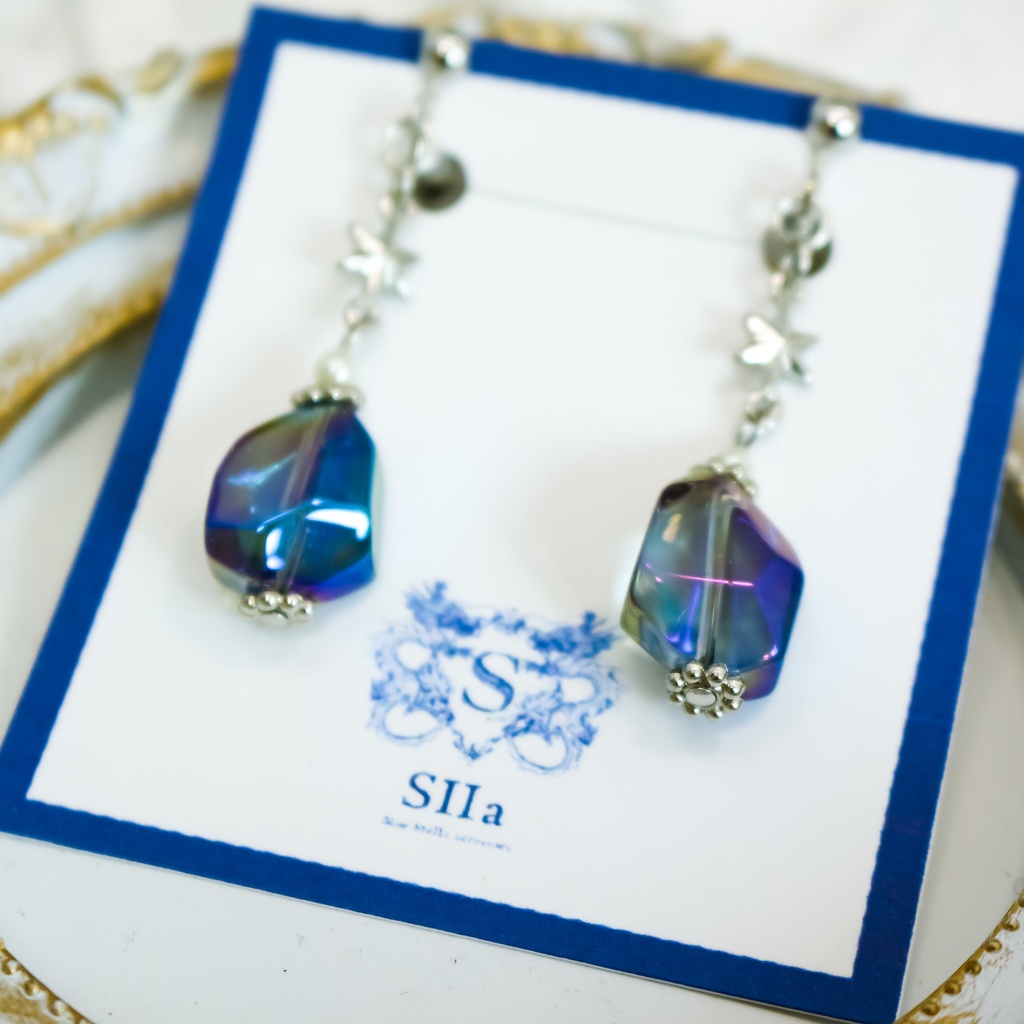 星のかけらのイヤリング シルバー金具 ピアス変更可能