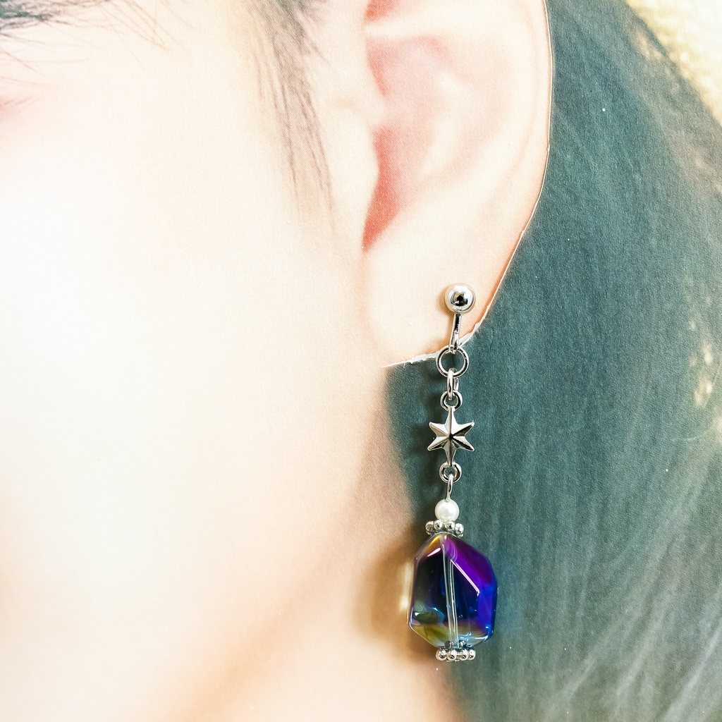 星のかけらのイヤリング シルバー金具 ピアス変更可能