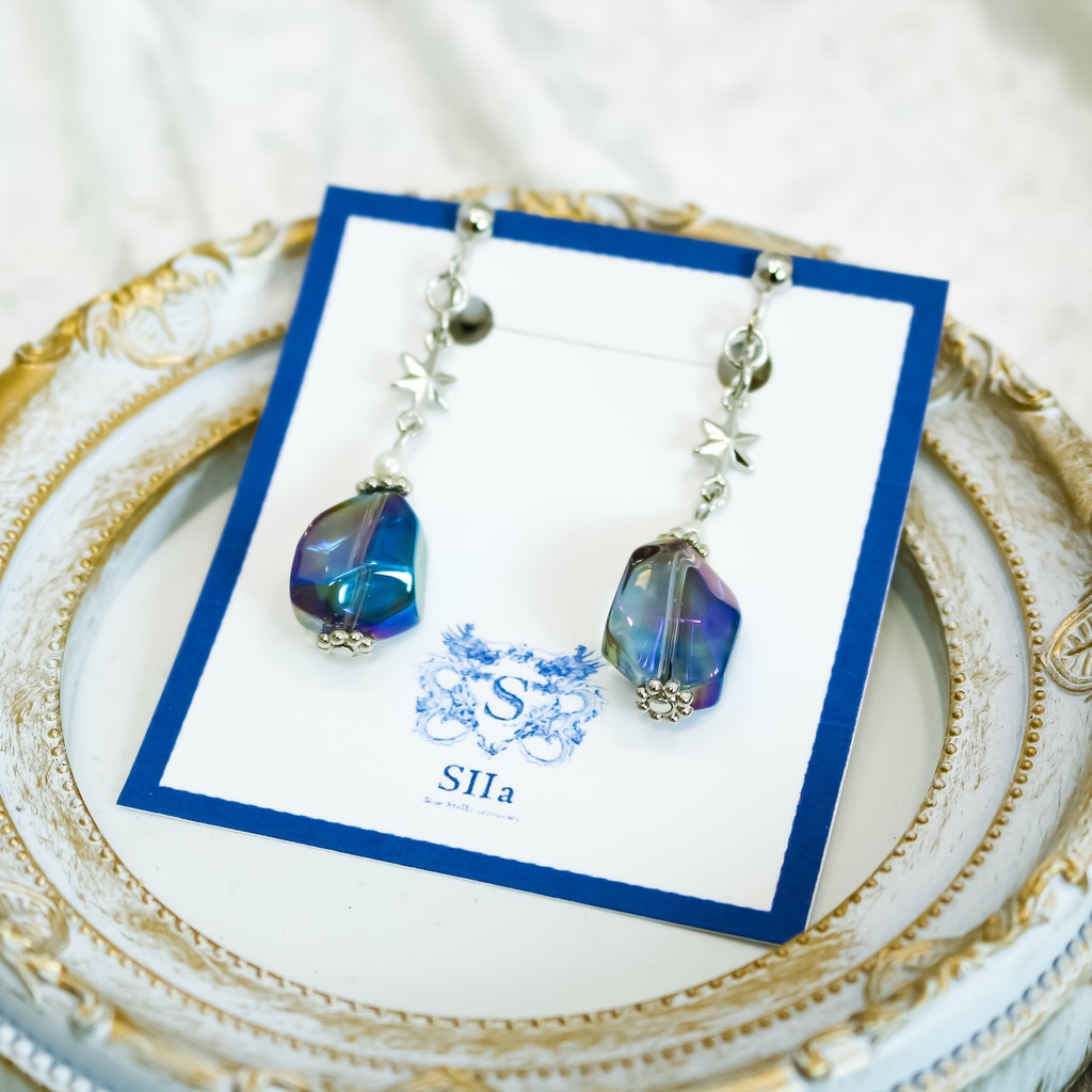 星のかけらのイヤリング シルバー金具 ピアス変更可能