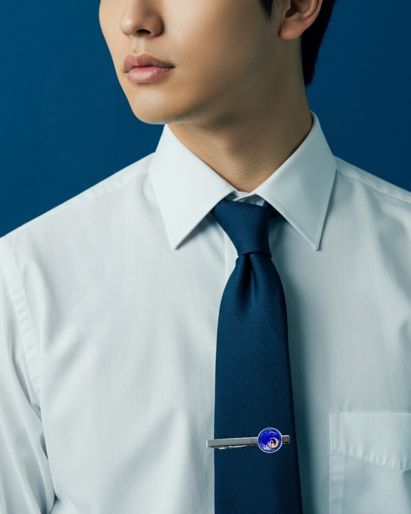 【成人式やプレゼントに】夜空に浮かぶ三日月のネクタイピン ロイヤルブルー×オーロラ シルバー金具