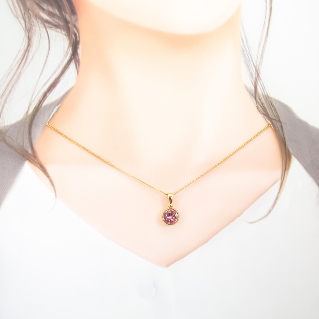 *春カラーのスワロフスキーネックレス ライトローズ*金具の色が選べます