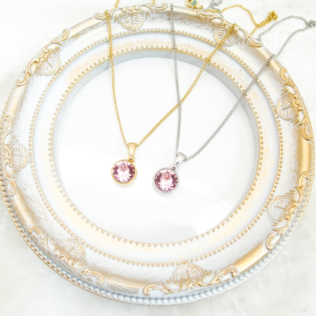 *春カラーのスワロフスキーネックレス ライトローズ*金具の色が選べます