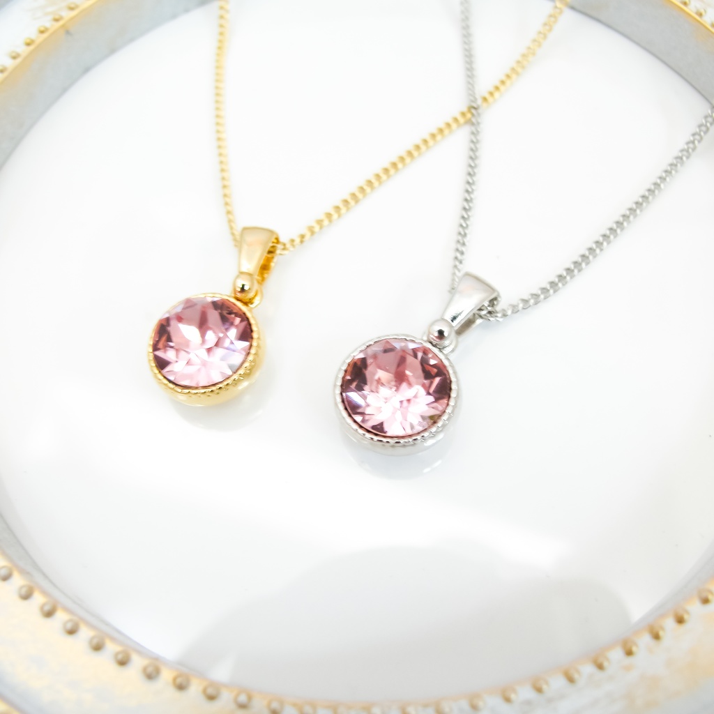 *春カラーのスワロフスキーネックレス ライトローズ*金具の色が選べます