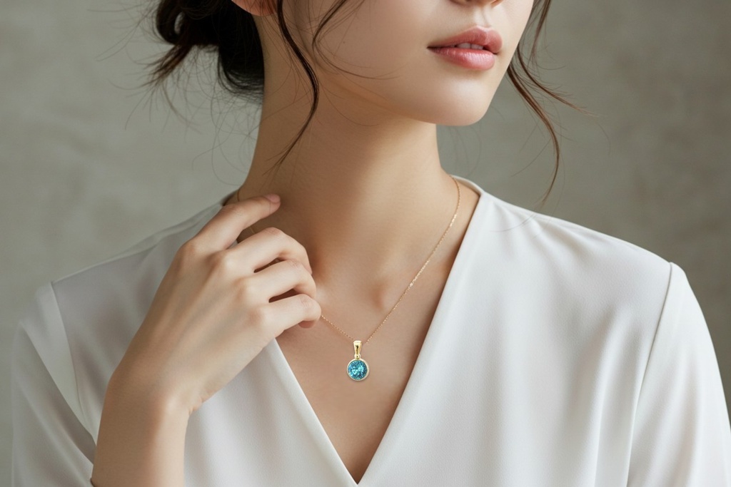 【水面のきらめき】 オーストリアクリスタルガラスのネックレス ~ライトターコイズ~ 金具の色が選べます