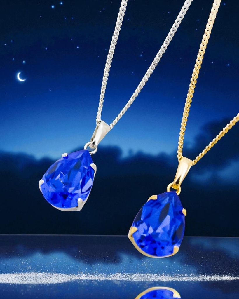 ＊しずくサイズのクリスタルガラスネックレス　マジェスティックブルー＊金具の色が選べます
