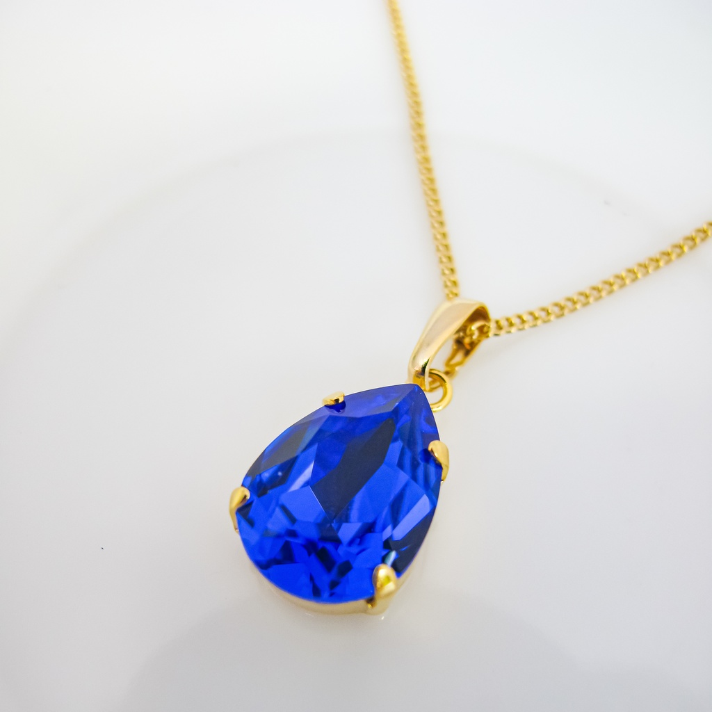 *しずくサイズのクリスタルガラスネックレス マジェスティックブルー*金具の色が選べます