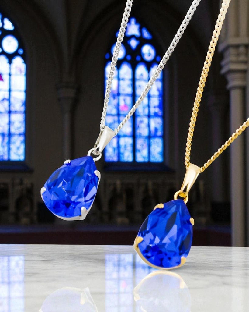 *しずくサイズのクリスタルガラスネックレス マジェスティックブルー*金具の色が選べます