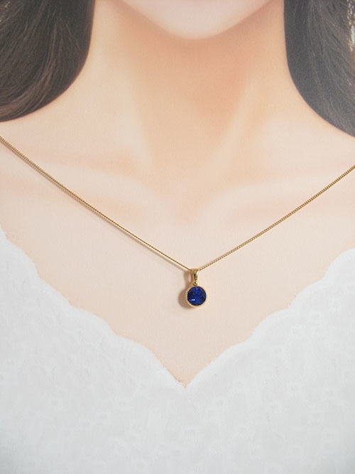シンプルなまるいクリスタルネックレス 【マジェスティックブルー】*選べる金具の色