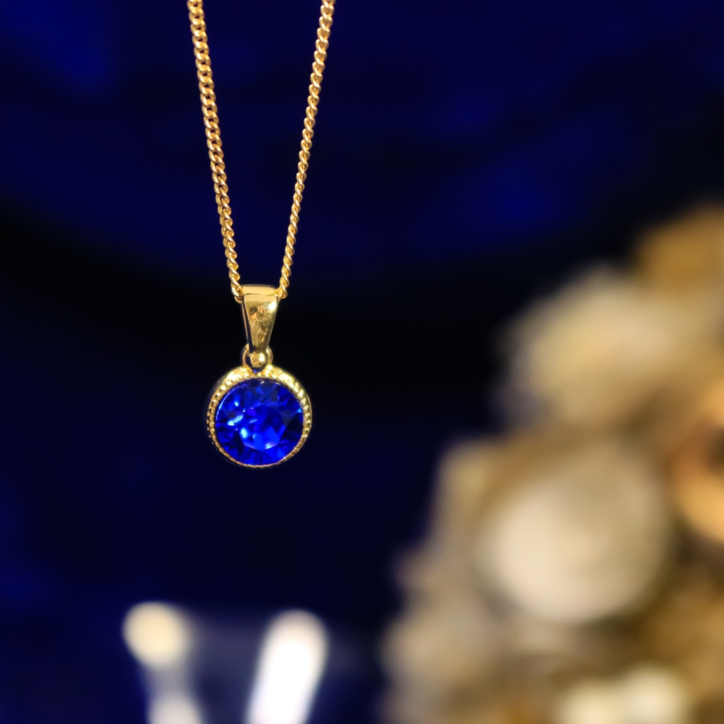 シンプルなまるいクリスタルネックレス 【マジェスティックブルー】*選べる金具の色