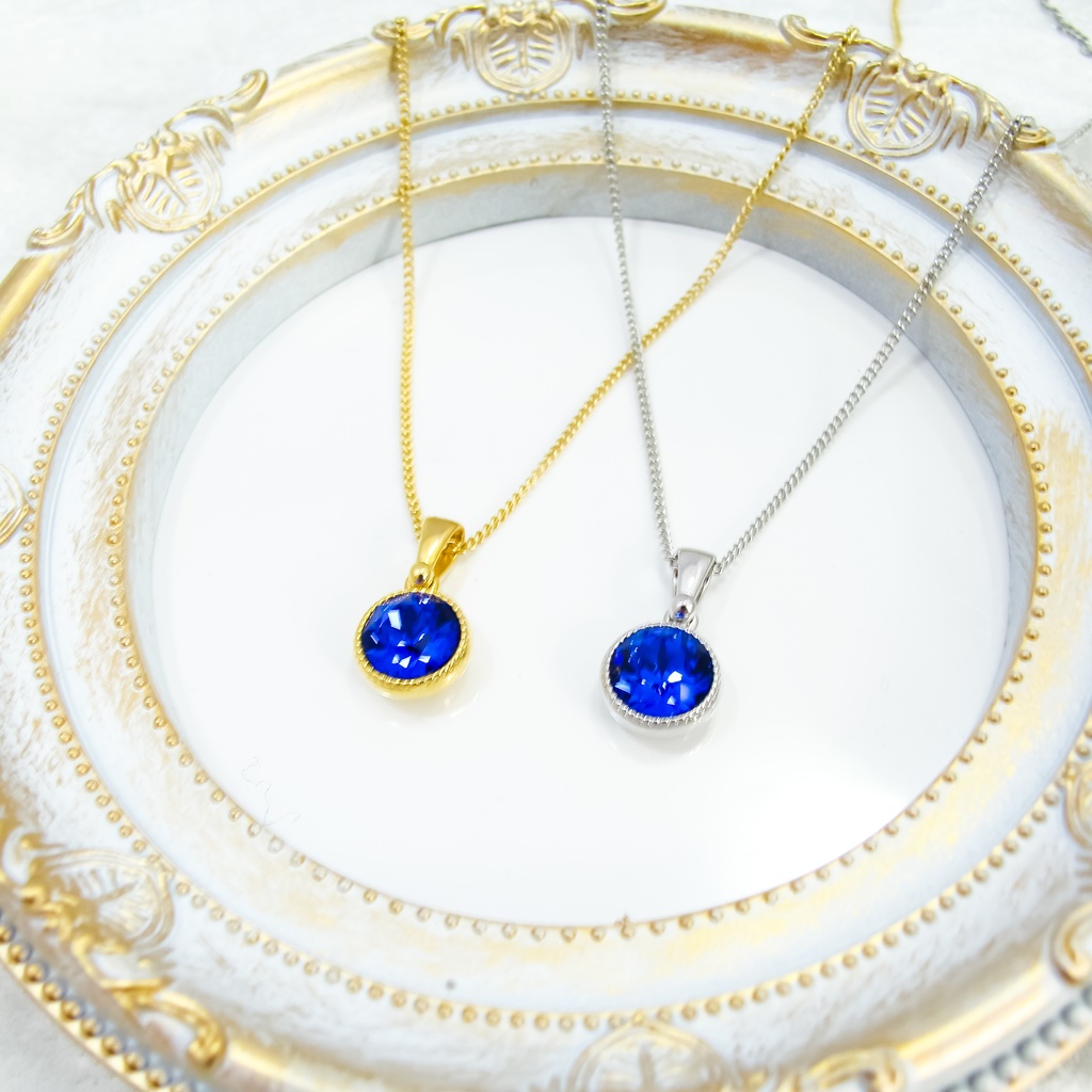 シンプルなまるいクリスタルネックレス 【マジェスティックブルー】*選べる金具の色