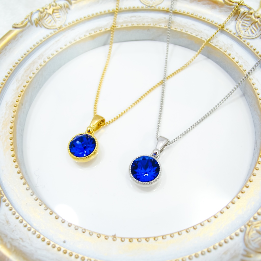 シンプルなまるいクリスタルネックレス 【マジェスティックブルー】*選べる金具の色