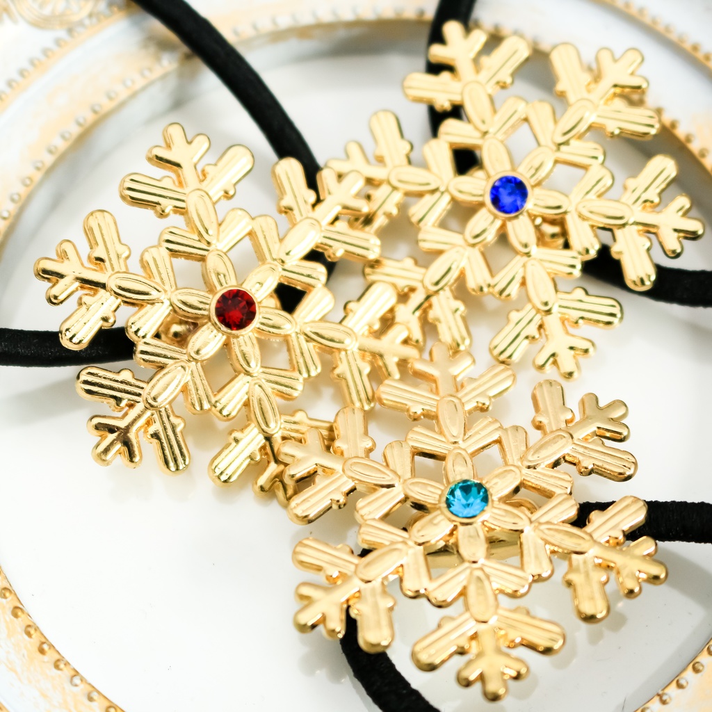 【Color Snow - 彩り結晶のヘアジュエリー】雪の結晶ヘアゴム ゴールド金具 選べるカラー9種類